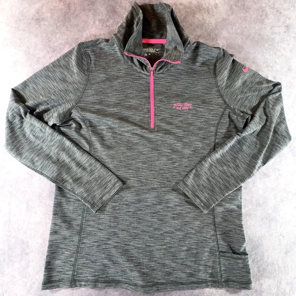 Nike Golf Womens XL Gray Pink Dri-FIT Quarter Zip Oyster Bay Golf Links